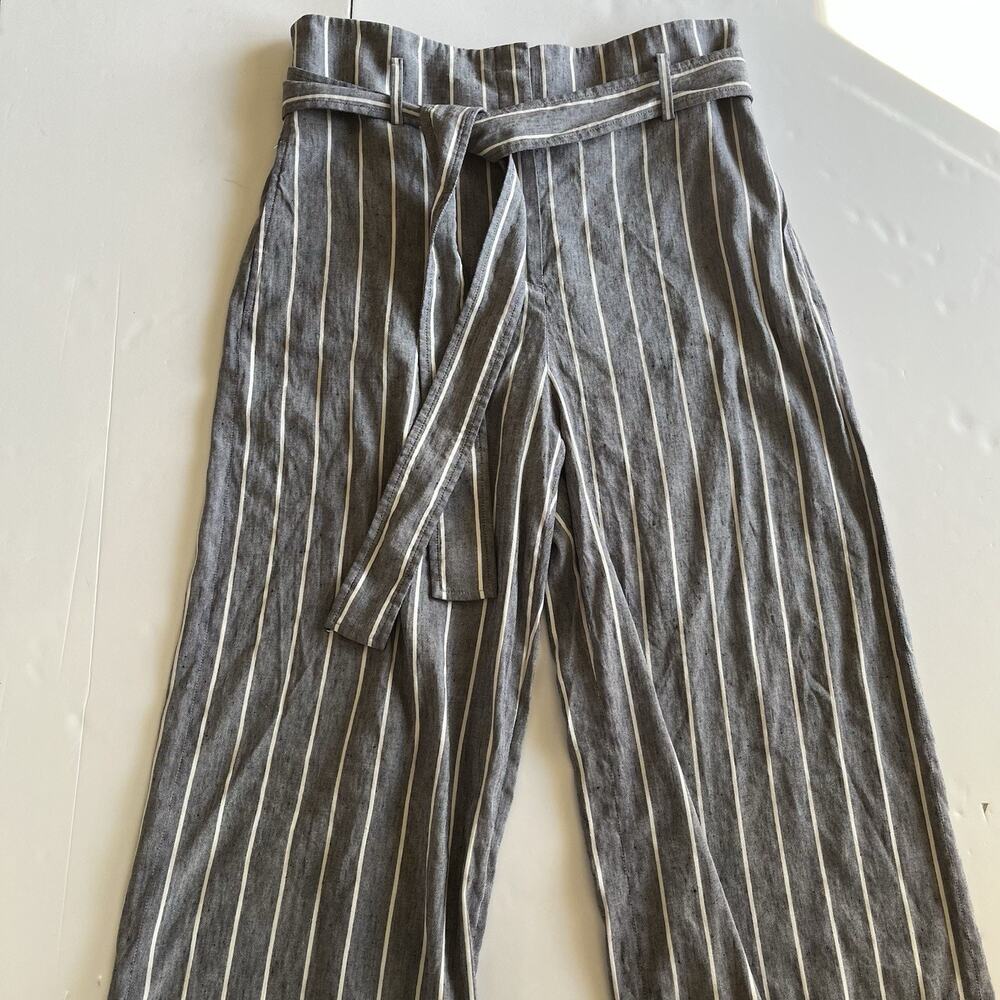 Theory Size 12 Wide Leg Belted Trousers Stripe Wither Linen Belt Pant Fl_ - Picture 6 of 9